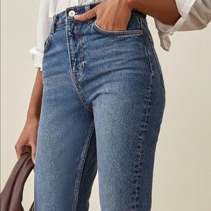 NWT Reformation Liza Ultra High Rise Straight Jeans in Icarian Blue Size 30